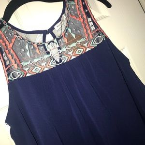 Navy, Teal, White and Coral Sleeveless Blouse!